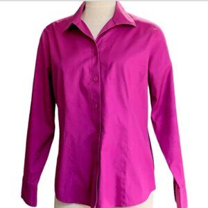 Chico's No-Iron Cotton Oxford Button Front Shirt Fuchsia Sz 2 (L/12) #68D